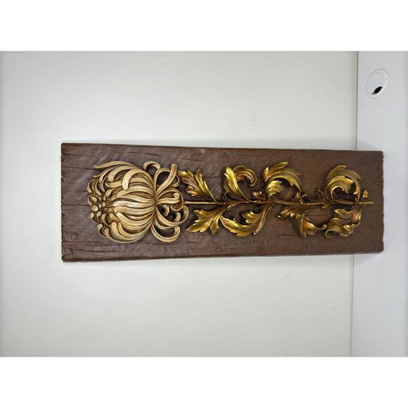 Large Midcentury Vintage Syroco wall flower Plaque | vintage wall flower - Picture 2 of 7